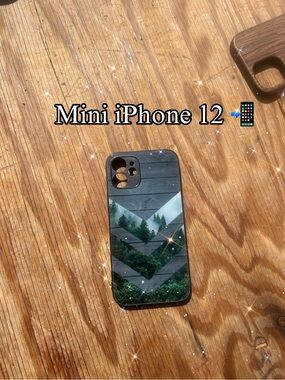 Apple Mini iPhone 12 Case with Green Forest Chevron Design